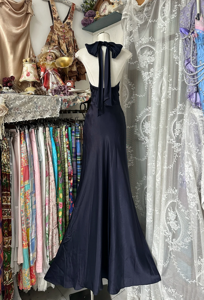 Halter V Neck Prom Dress Mermaid Satin Formal Dress Evening Dress P358