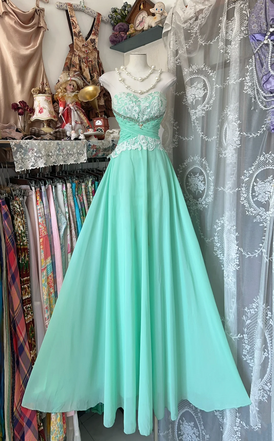 Mint Green A Line Prom Dress Chiffon Wedding Guest Dress P362
