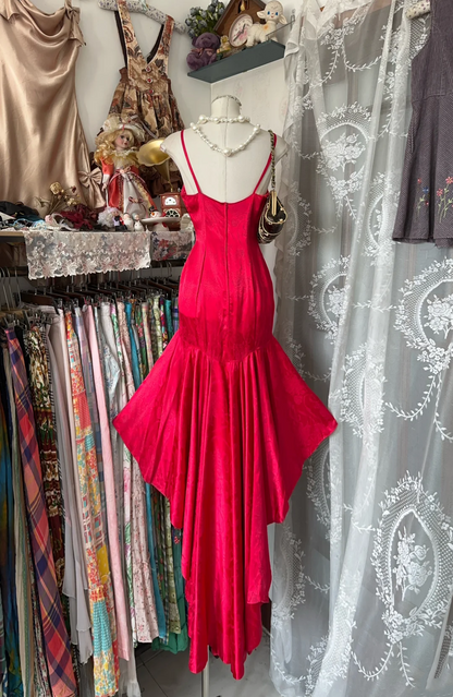 Red Mermaid Satin Prom Dress Spaghetti Strap Party Dress P365