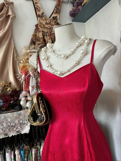 Red Mermaid Satin Prom Dress Spaghetti Strap Party Dress P365