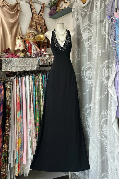 V Neck Black Mermaid Prom Dress Beaded Formal Evening Dress P367