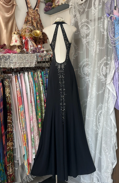 V Neck Black Mermaid Prom Dress Beaded Formal Evening Dress P367