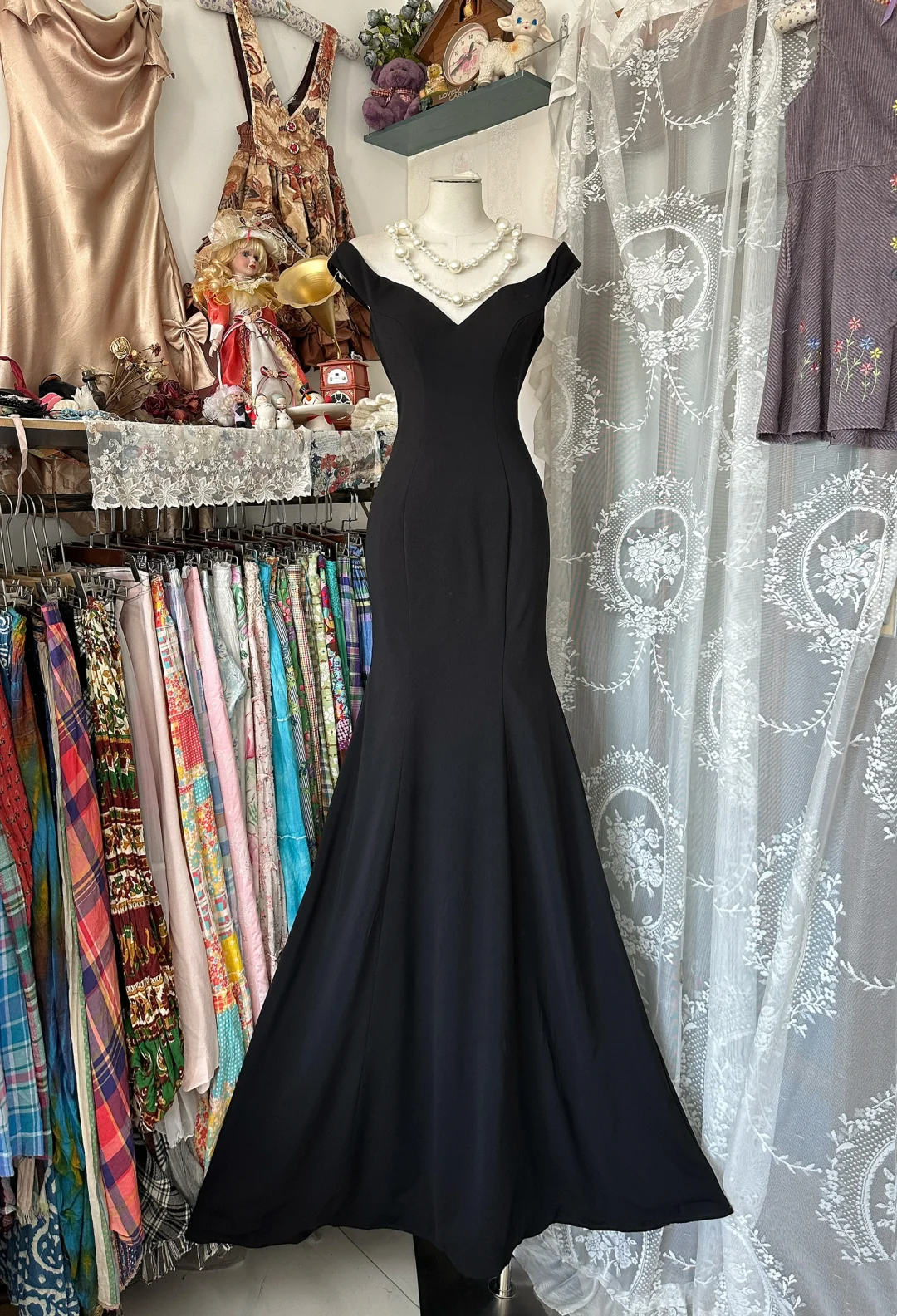 Off The Shoulder Black Mermaid Prom Dress Sexy Evening Dress P368