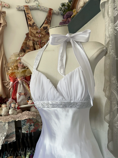 Halter Mermaid White Prom Dress Beading Formal Dress P370