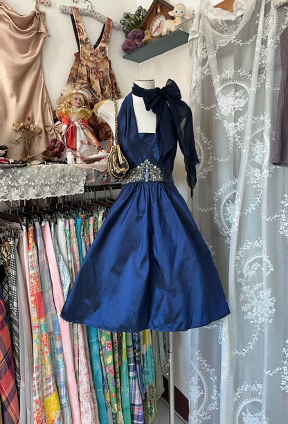 Halter Royal Blue Short Dress A Line Beaded Birthday Dress P372