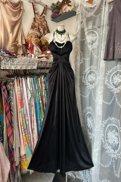 Mermaid Black Satin Evening Dress Simple Formal Party Dress P373