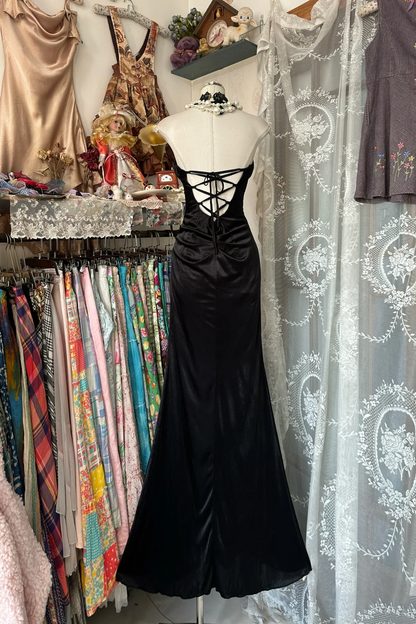 Mermaid Black Satin Evening Dress Simple Formal Party Dress P373