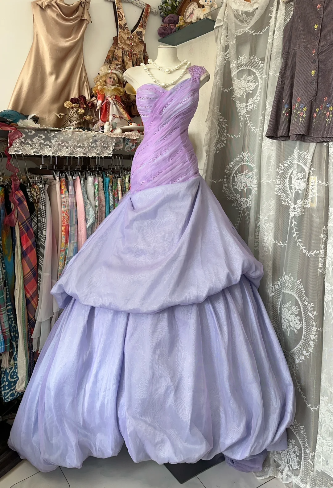 One Shoulder Lilac Prom Dress Beaded Formal Dress Birthday Gown P374