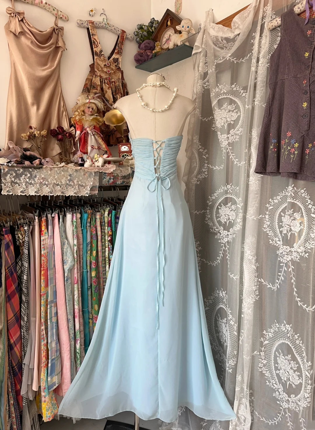 Sweetheart Blue Chiffon Prom Dress Beaded Bridesmaid Dress P375