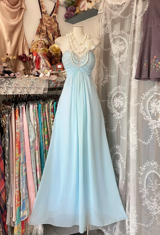 Sweetheart Blue Chiffon Prom Dress Beaded Bridesmaid Dress P375