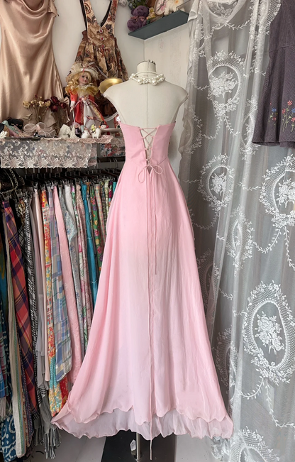 Sweetheart Pink Chiffon Prom Dress Beaded Lace Hight Low Party Dress P376