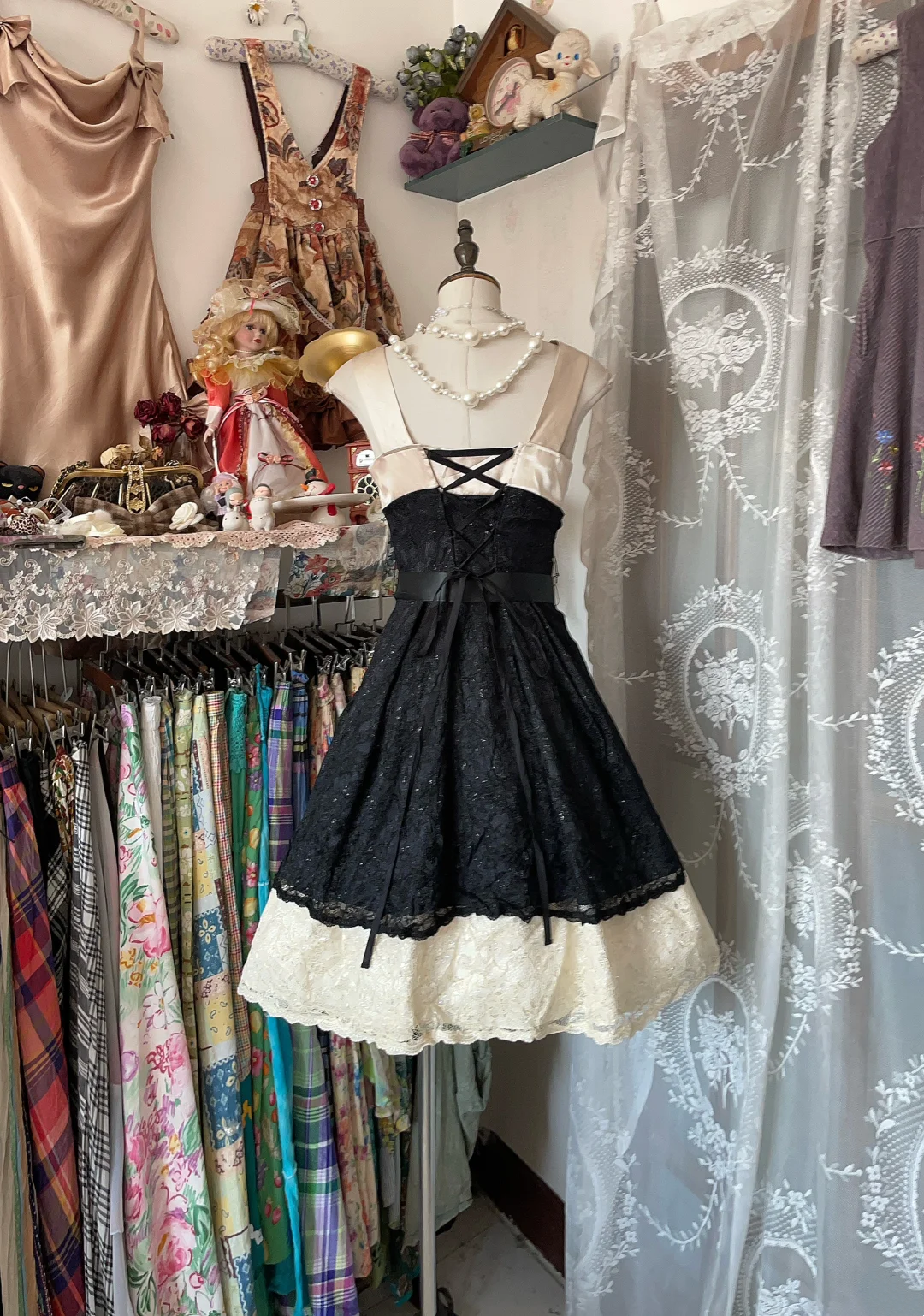 Elegant Lace Little Black Dress Short Birthday Dress P378