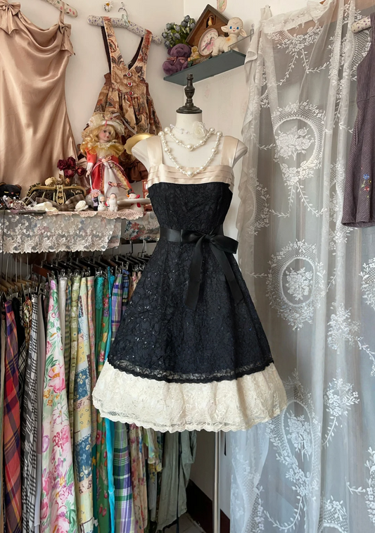Elegant Lace Little Black Dress Short Birthday Dress P378