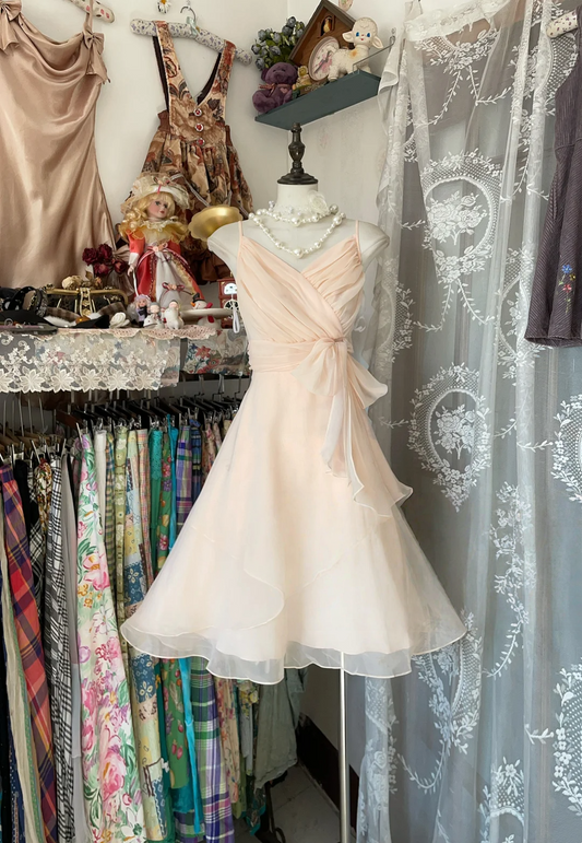 Spaghetti Straps Chiffon Short Dress Ruffled Party Dress  P379