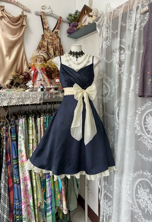 A Line Satin Short Dress With Bow Sweet Birthday Dress  P380