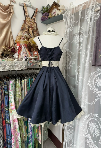 A Line Satin Short Dress With Bow Sweet Birthday Dress  P380