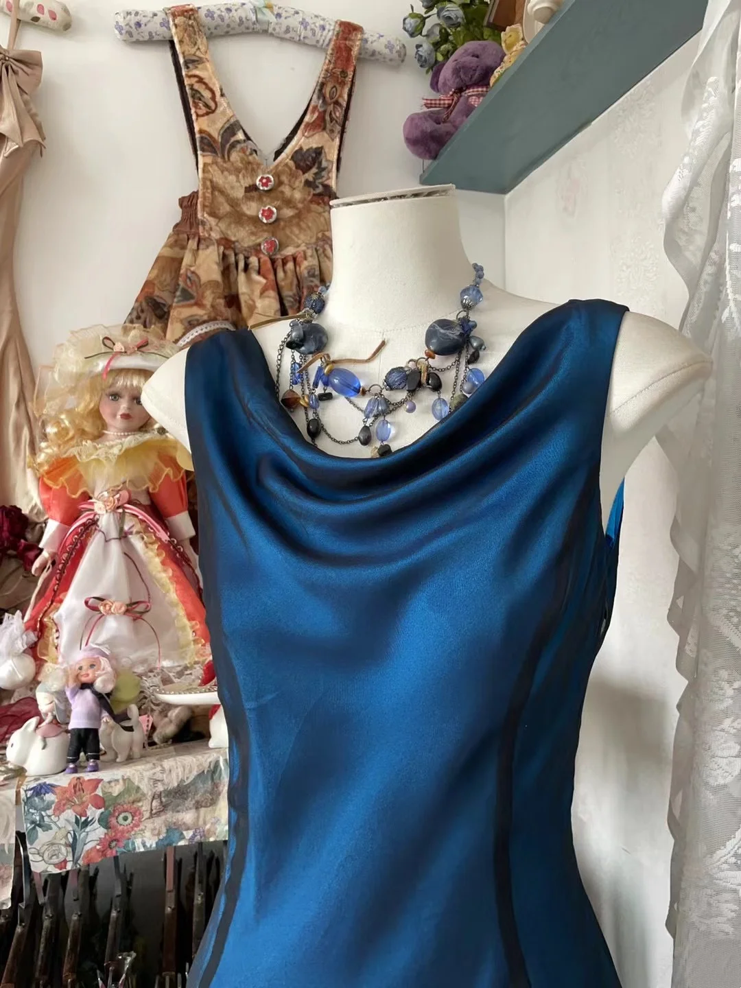 Elegant Blue Sheath Evening Dress Sleeveless Modest Formal Dress  P381