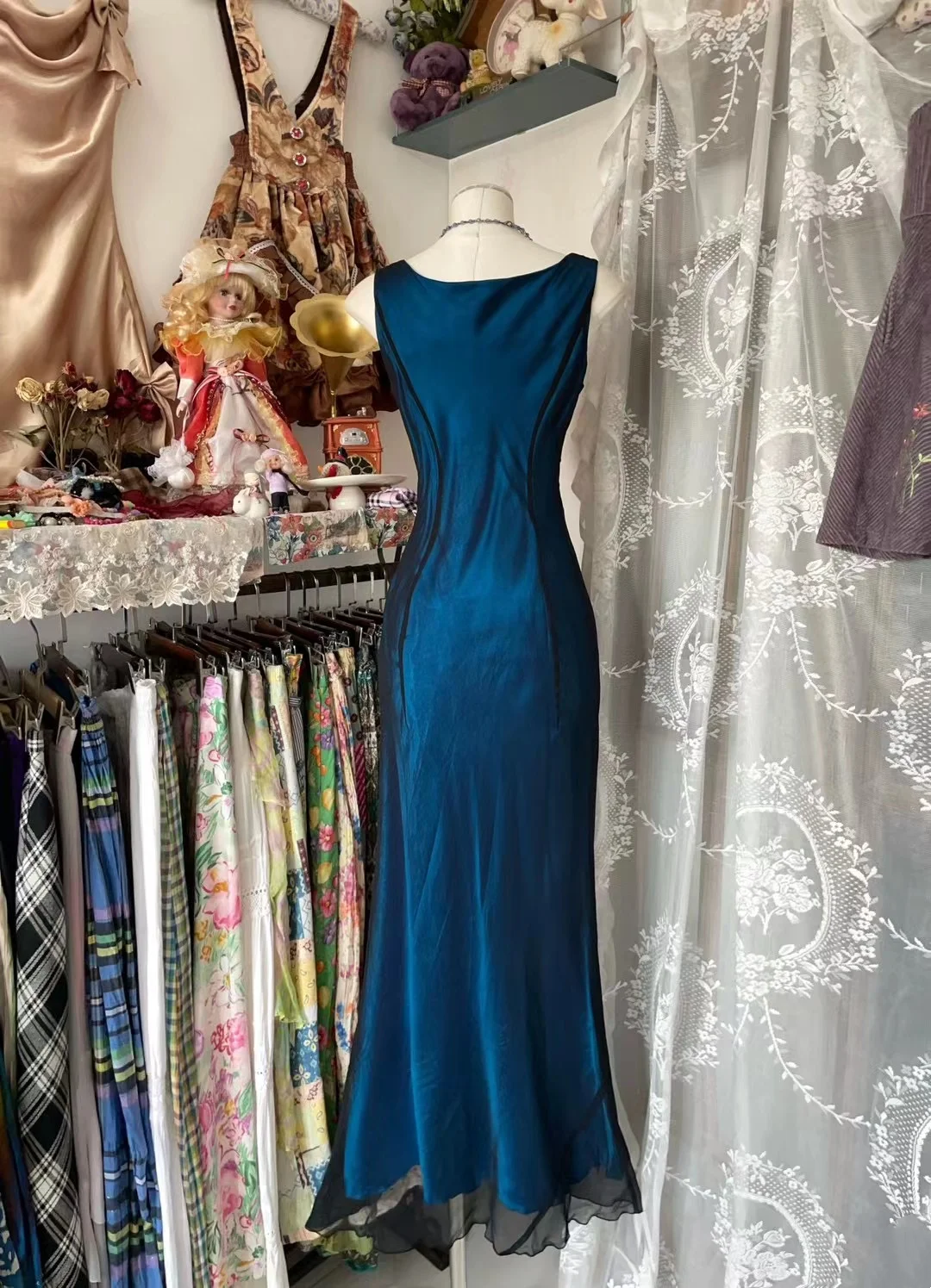 Elegant Blue Sheath Evening Dress Sleeveless Modest Formal Dress  P381
