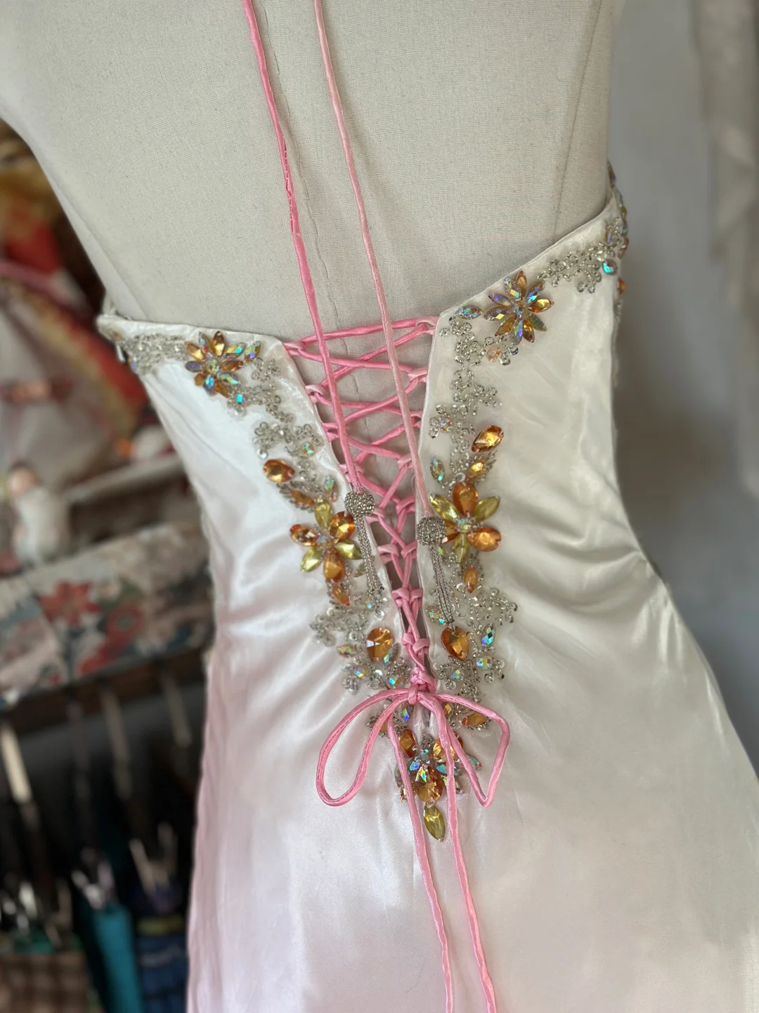 Halter Satin Beaded Prom Dress With Slit Pink-White Gradient Evening Dress  P384