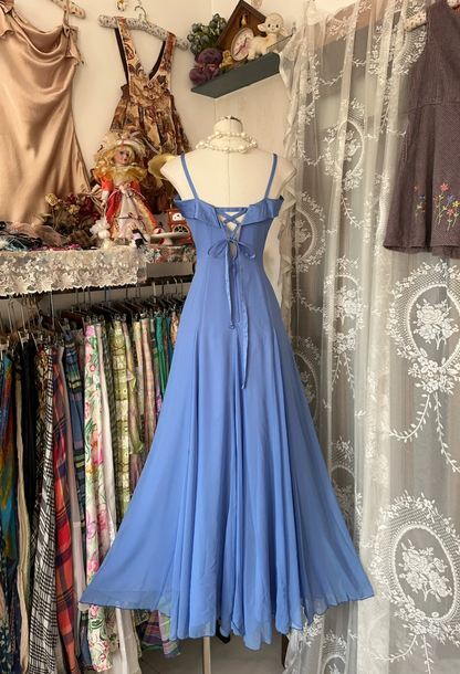 Elegant Blue Chiffon Prom Dress Formal Wedding Guest Dress  P387