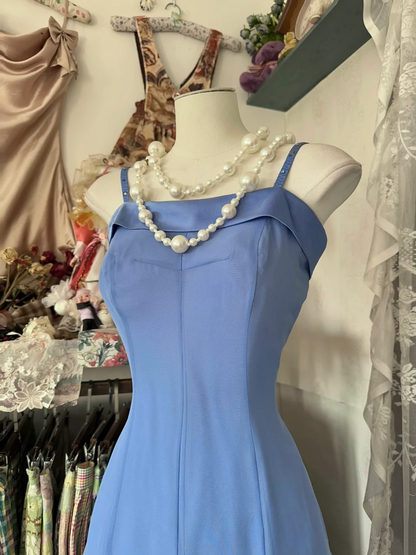 Elegant Blue Chiffon Prom Dress Formal Wedding Guest Dress  P387