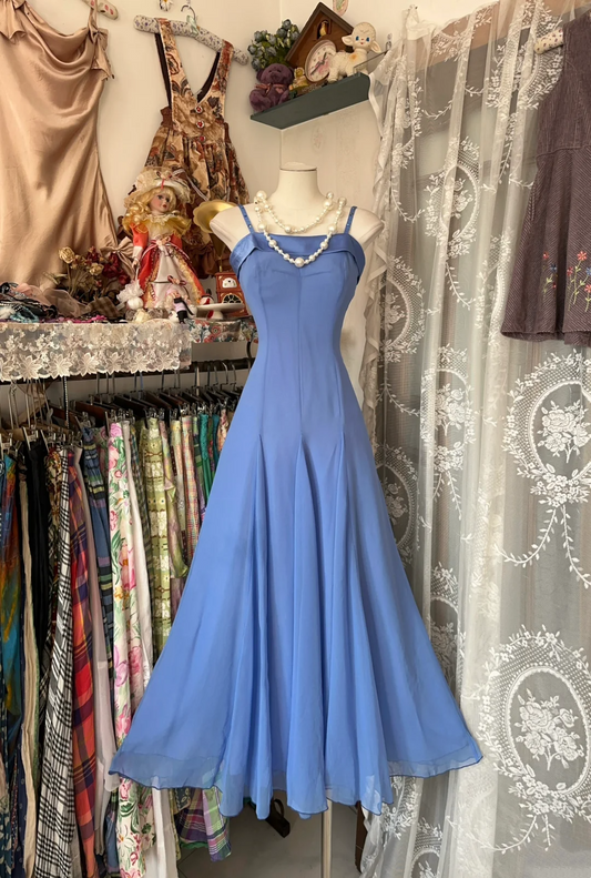 Elegant Blue Chiffon Prom Dress Formal Wedding Guest Dress  P387
