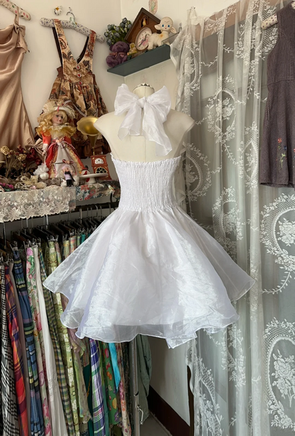 A Line White Organza Short Birthday Dress Cute Party Dress   P391