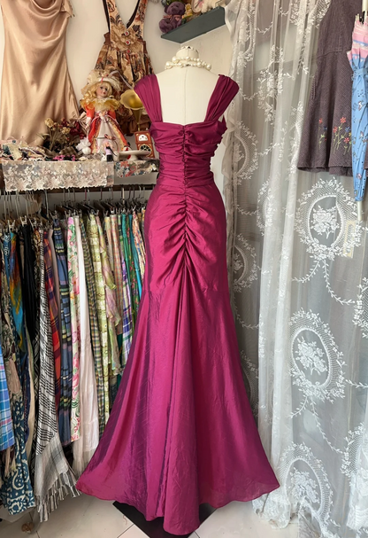 Fuchsia Mermaid Satin Long Prom Dress Elegant Formal Evening Dress  P392