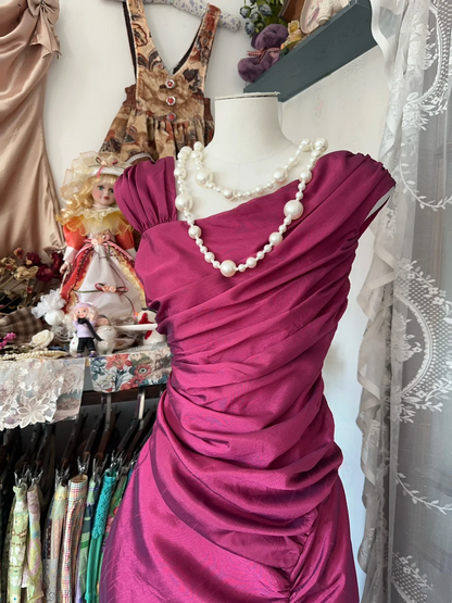 Fuchsia Mermaid Satin Long Prom Dress Elegant Formal Evening Dress  P392