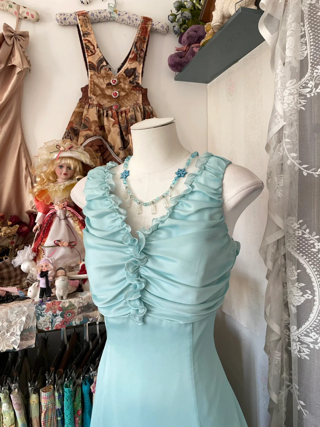 A Line Ruffled V Neck Short Dress Birthday Outfit  P395