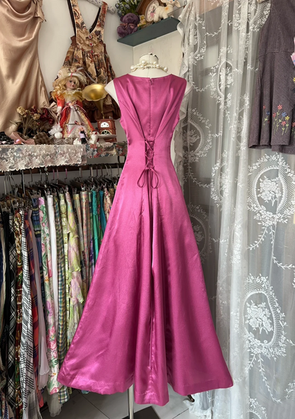 Sleeveless Pink Satin Prom Dress Modest Formal Dress  P396