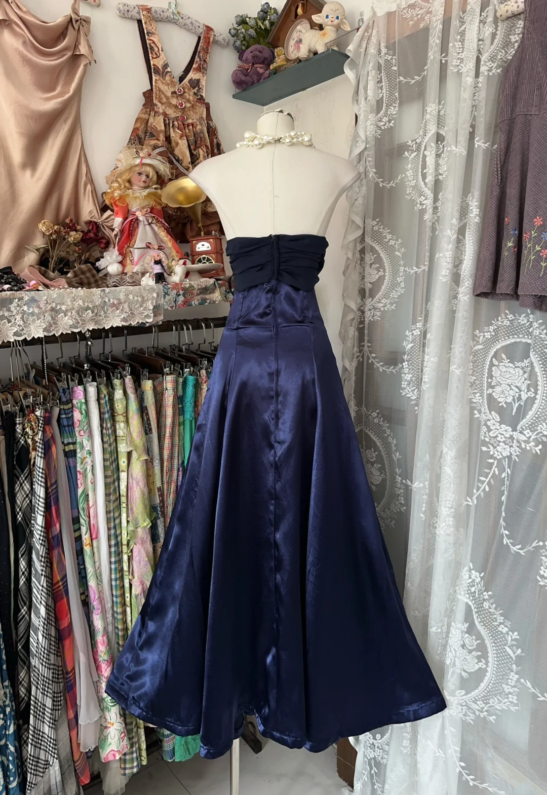 Strapless Royal Blue Satin Prom Dress With Bow Formal Party Dress  P397