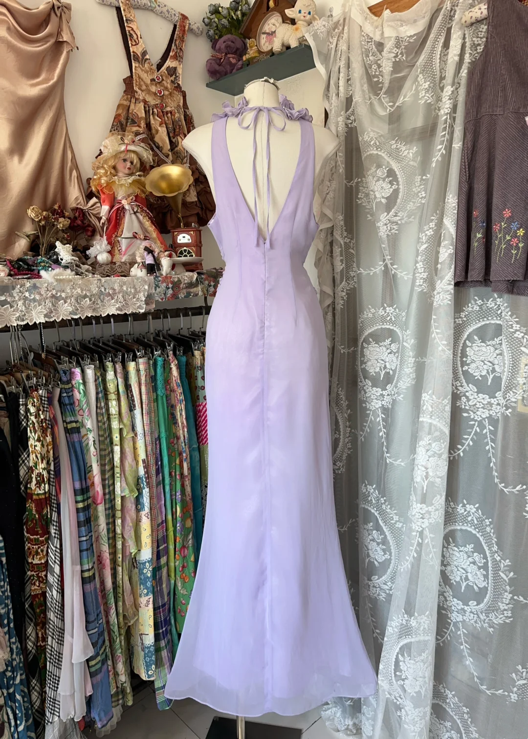 Ruffled V Neck Prom Dress Lilac Mermaid Chiffon Formal Dress  P401