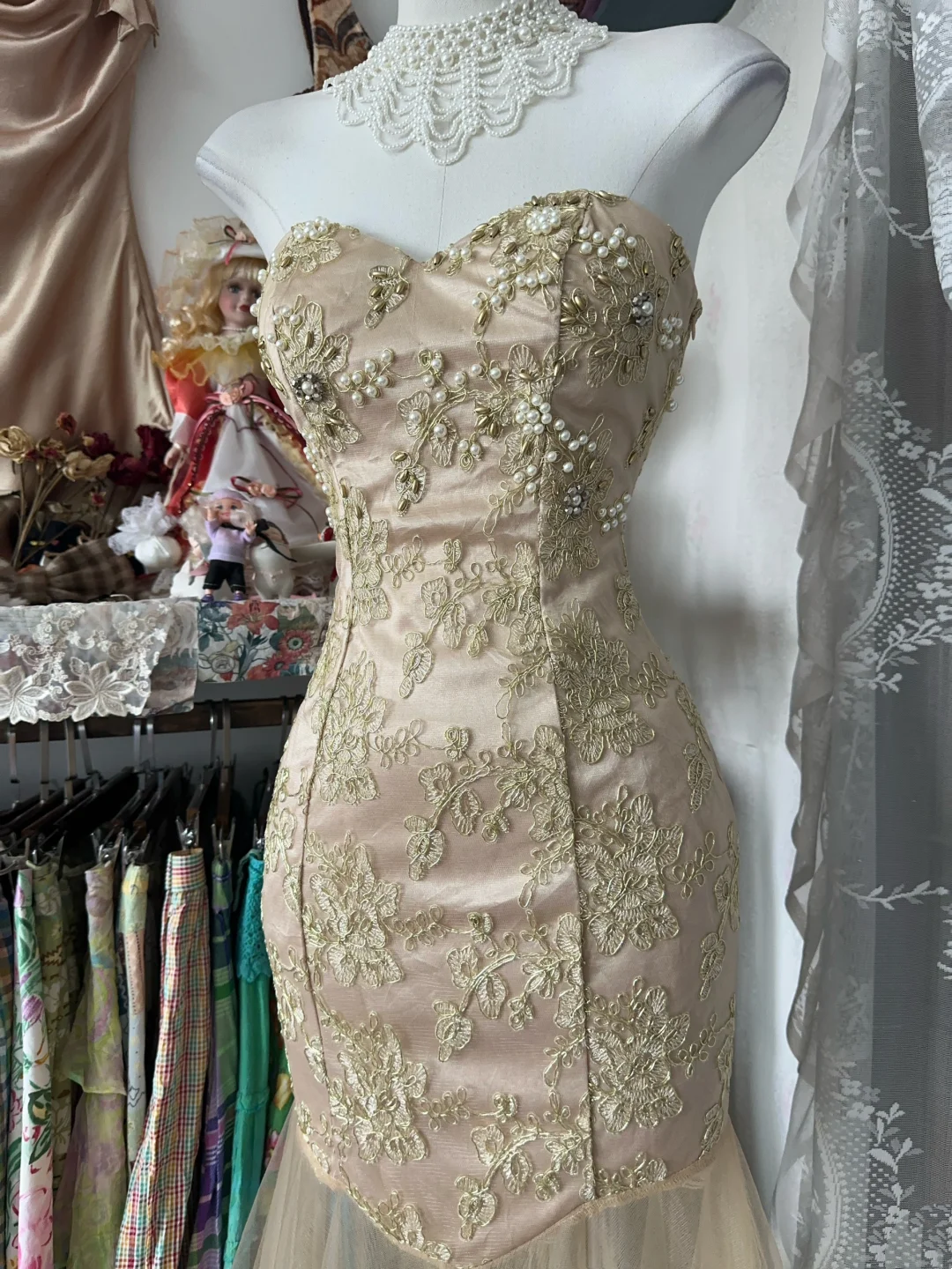 Sweetheart Champagne Mermaid Prom Dress With Appliques Formal Party Dress  P403