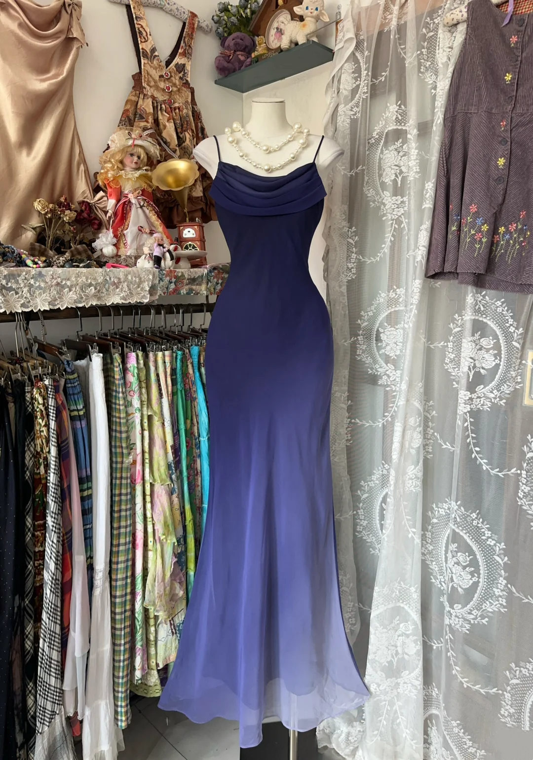 Spaghetti Straps Blue Gradient Chiffon Prom Dress  P404