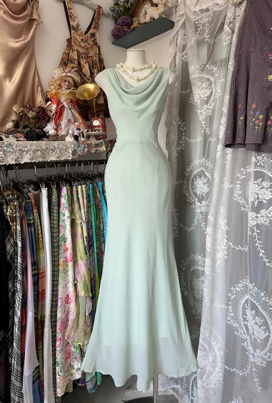 Mermaid Chiffon Prom Dress Sleeveless Formal Evening Dress  P405