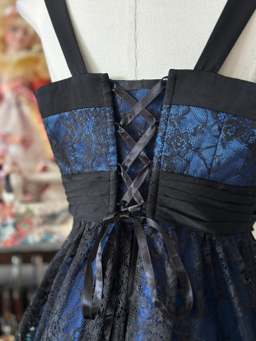 A Line Royal Blue Short Dress Black Lace Birthday Dress  P406