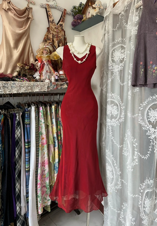 Burgundy Mermaid Long Prom Dress Sleeveless Evening Dress  P407