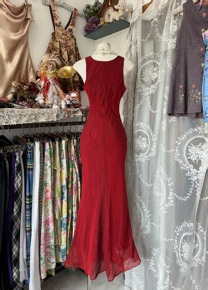Burgundy Mermaid Long Prom Dress Sleeveless Evening Dress  P407
