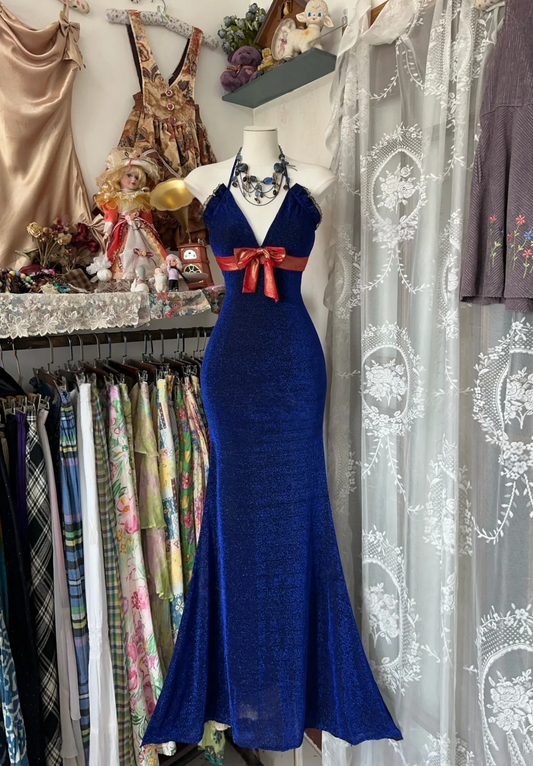 V Neck Royal Blue Mermaid Prom Dress Formal Evening Dress  P408