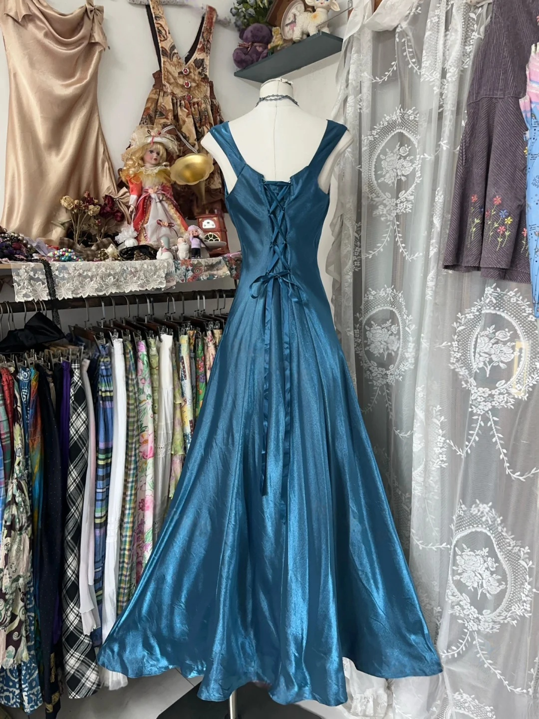 Sleeveless A Line Blue Prom Dress Formal Wedding Guest Dress  P409