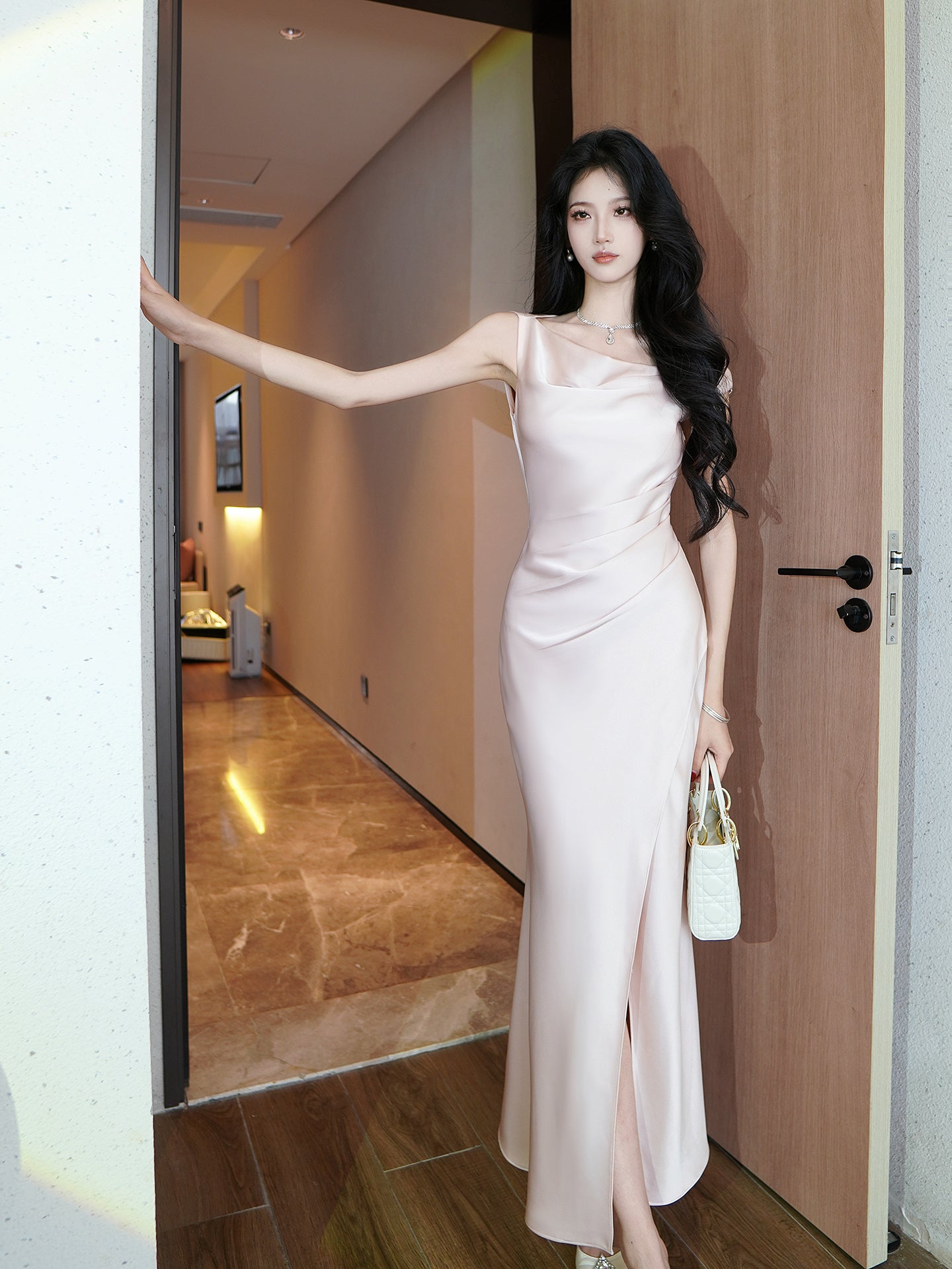 Off The Shoulder Sheath Satin Prom Dress  Evening Dress Formal Party Dress P41
