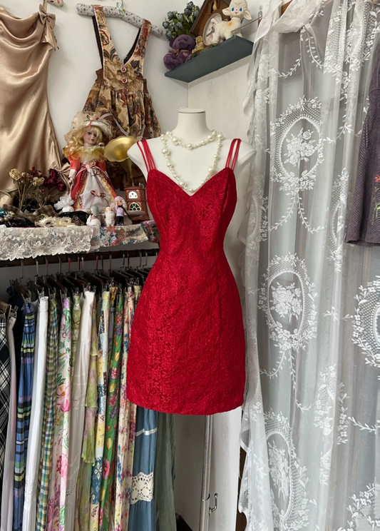 Sheath Lace Short Dress Red Birthday Dress With Bow  P410