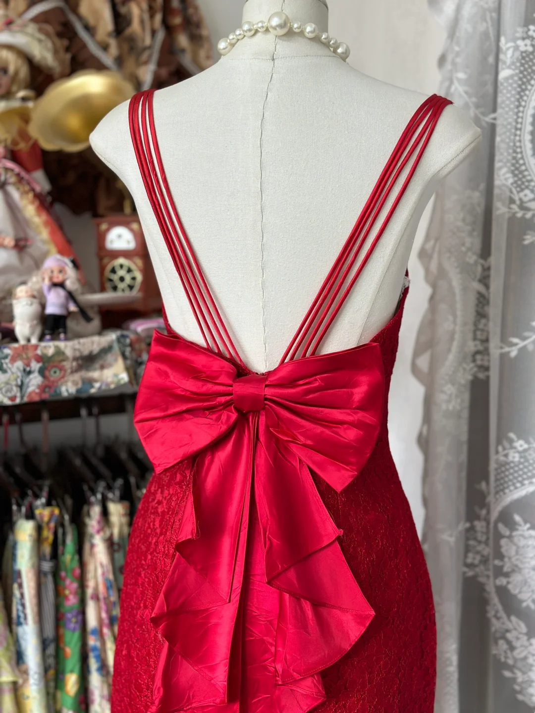 Sheath Lace Short Dress Red Birthday Dress With Bow  P410