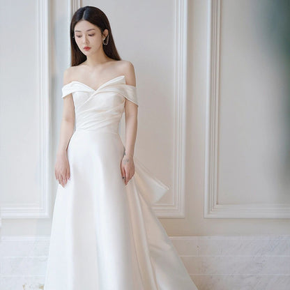 Off The Shoulder Satin Wedding Dress Elegant Gown For Bridal P411