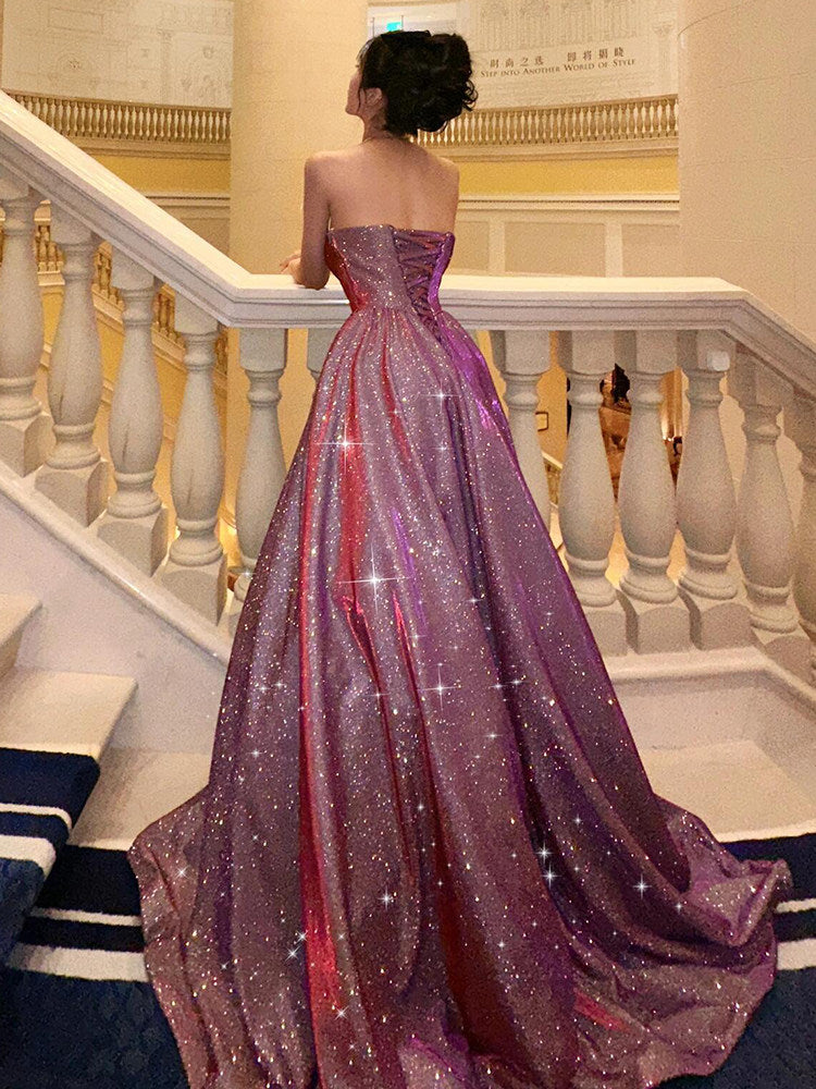 Sparkle Purple A Line Prom Dress Corset Formal Party Dress P412