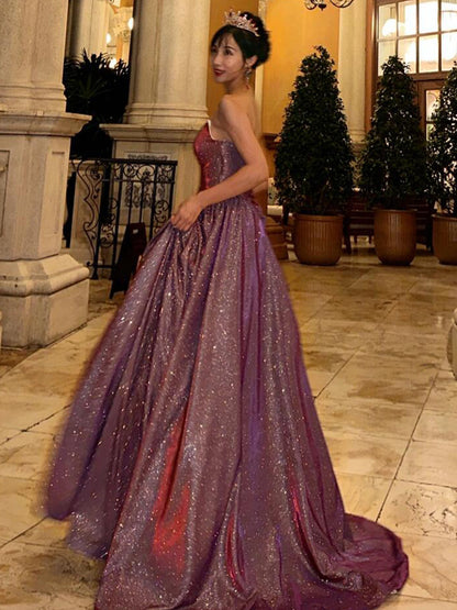 Sparkle Purple A Line Prom Dress Corset Formal Party Dress P412