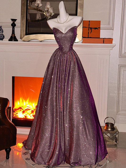 Sparkle Purple A Line Prom Dress Corset Formal Party Dress P412
