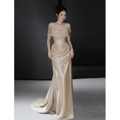 Off The Shoulder Champagne Prom Dress Formal Party Dress P413