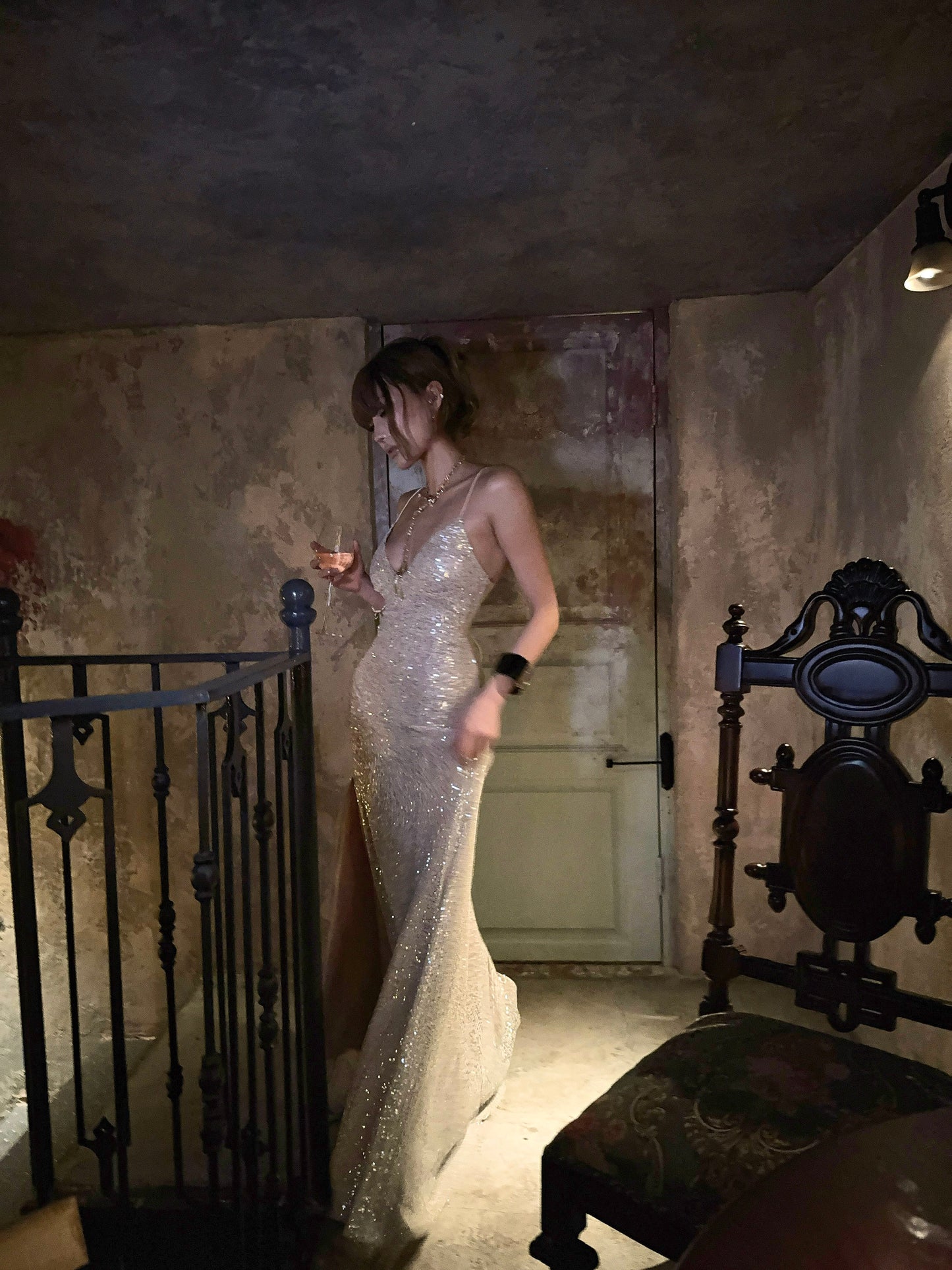 Spaghetti Straps Sequin Prom Dress Sexy Sparkle Evening Dress  P417